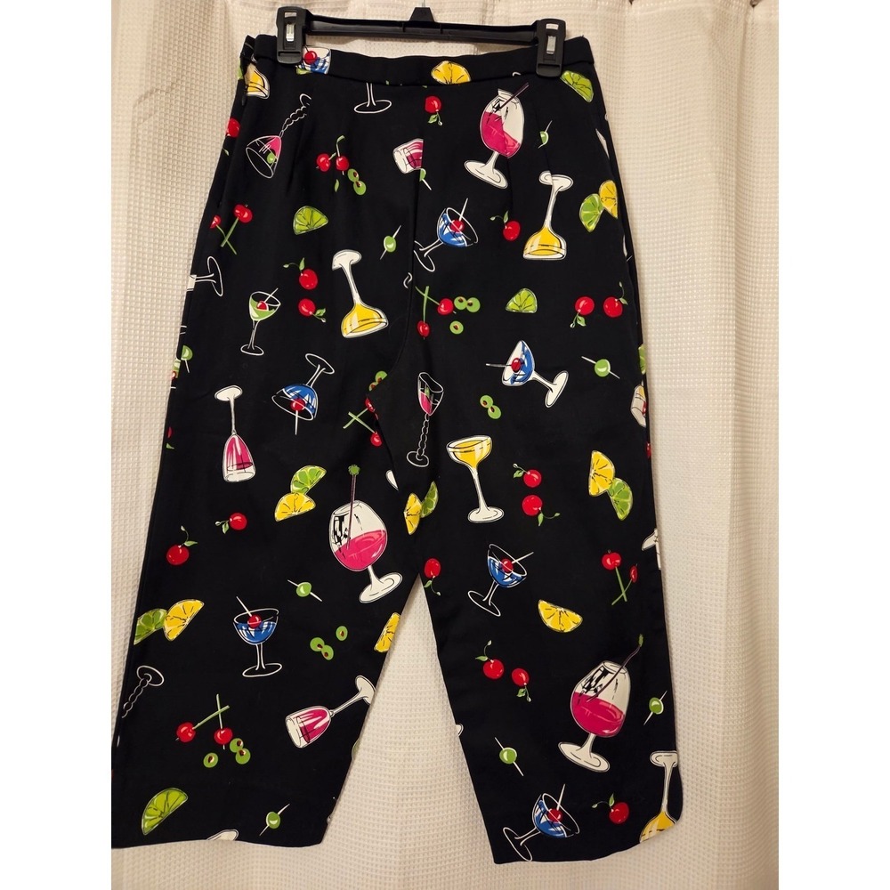 Briggs New York Cocktail Print Pants Size 12 Party Fun Black